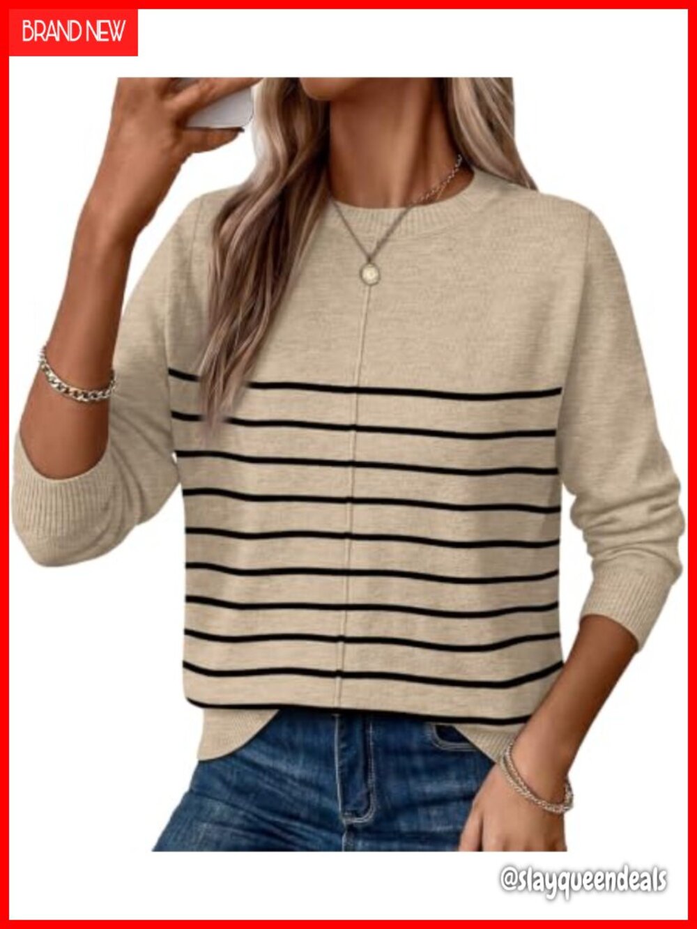Womens Crew Neck Long Sleeve Sweater Pullover Lightweight Cozy Fall Top